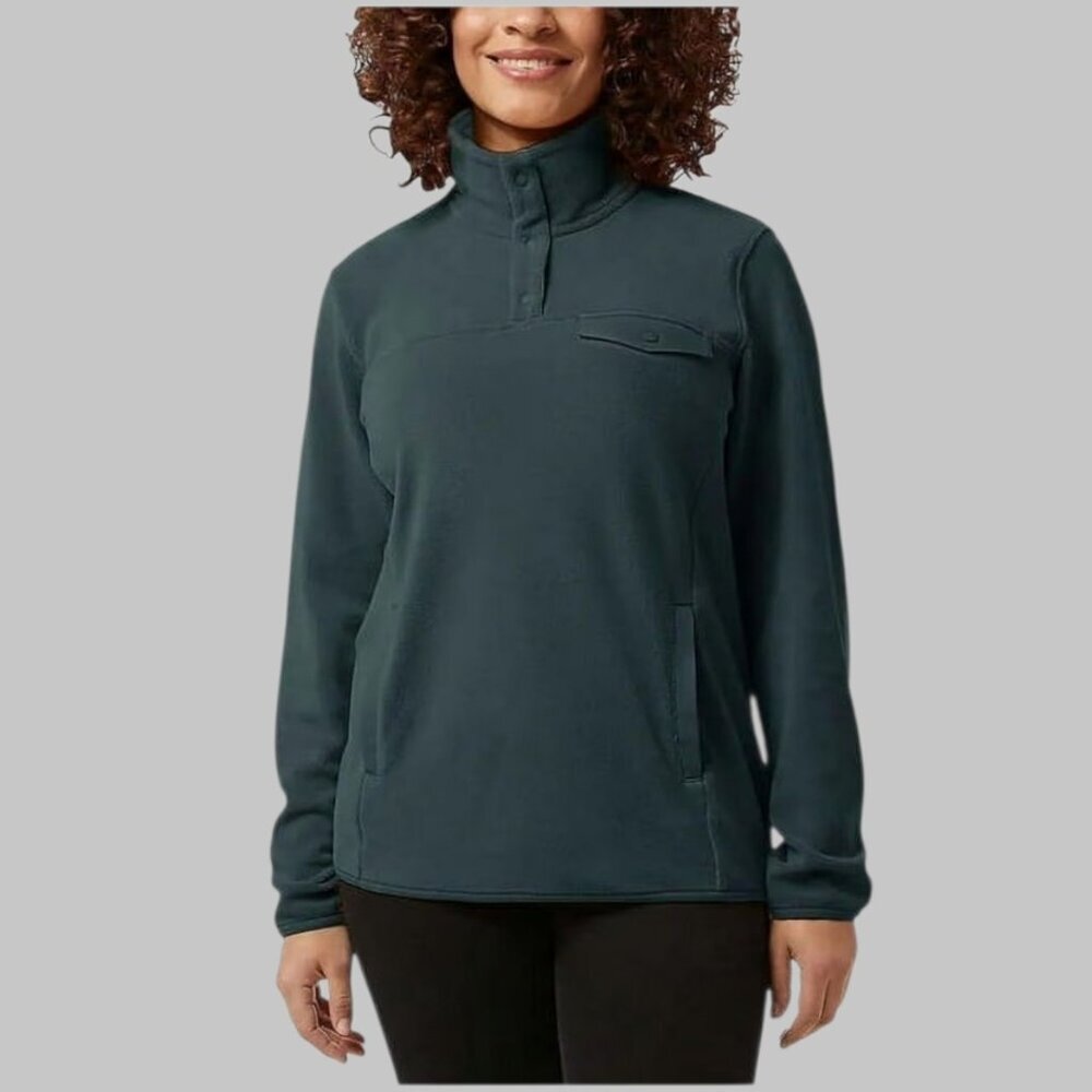 32 Degrees Heat Womens 1/4 Snap Fleece Pullover Sweater Woodland Grey Xsmall